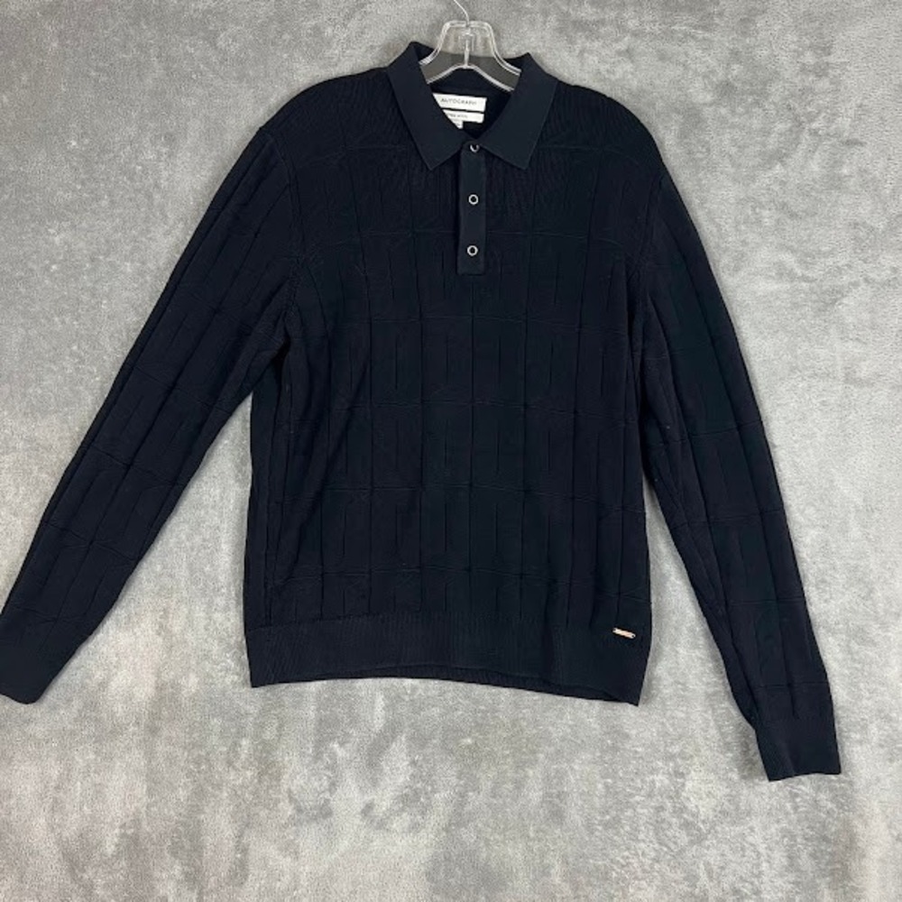 Autograph Knit Polo Shirt Mens M Modal Geometric Textured Sweater Classic